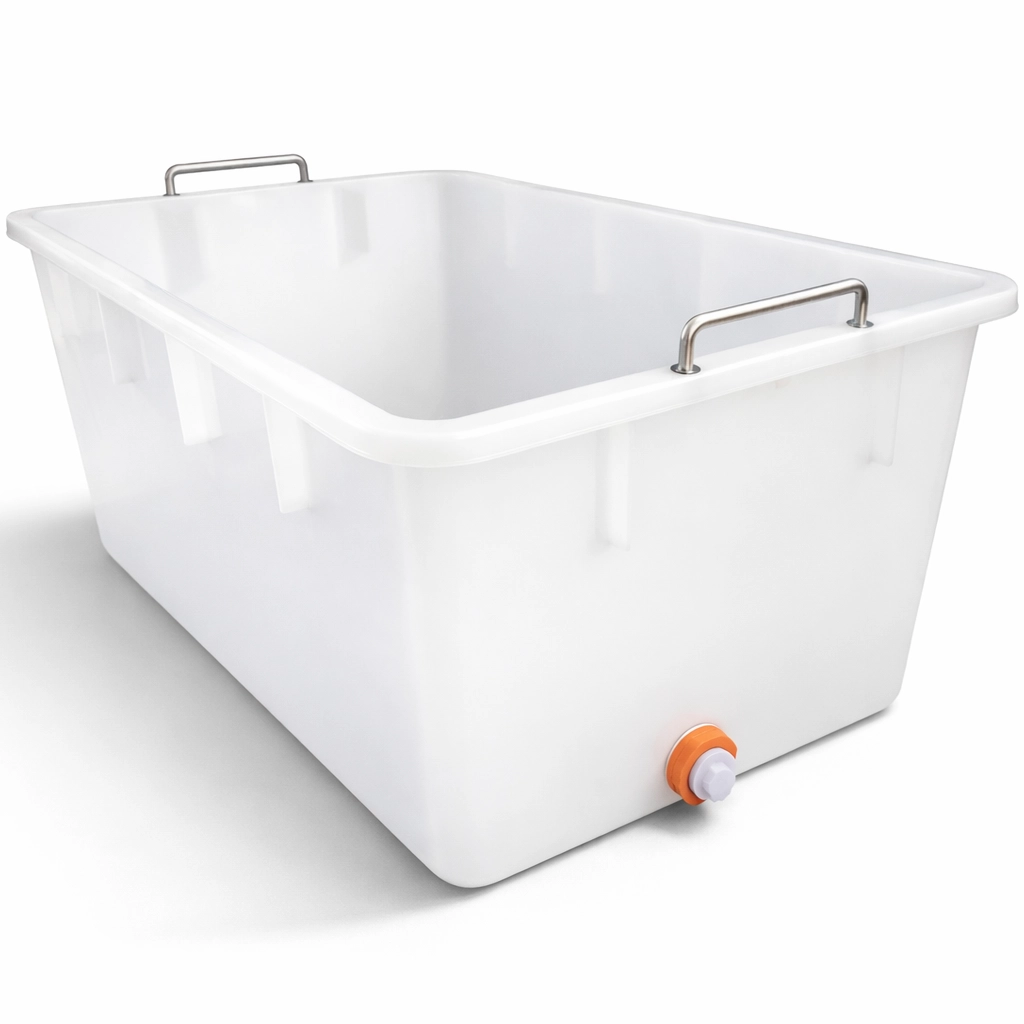 Kunststoffwanne mit Griffen und Ablauf für Pökeln, schlagfest und stapelbar