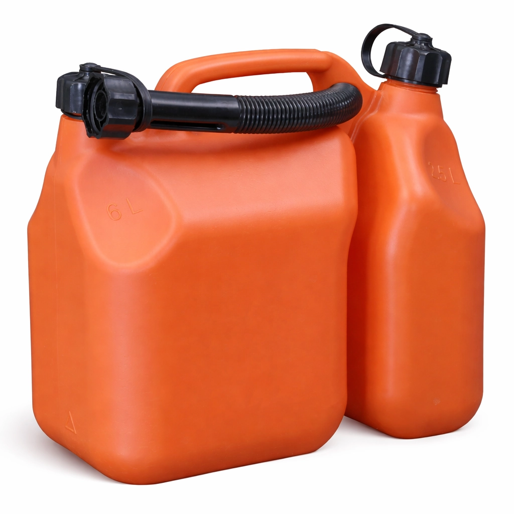 UN-geprüfter Doppelkanister aus HDPE mit 2,5 + 6 l Volumen und Ausgießer, schlagfest, −20 bis +70 °C