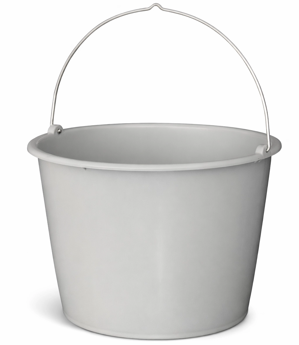 Runder Eimer aus Polyethylen mit Nasenbügel und Metallbügel, temperaturbeständig von −30 bis +80 °C, stapelbar