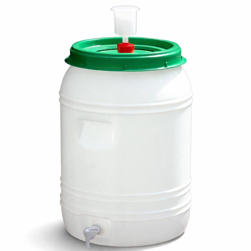AWF Weithalsfass aus HDPE mit Gärglocke und Auslaufhahn, lebensmittelecht, −20 bis +80 °C